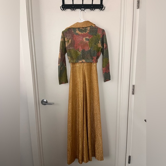 Sheer 70’s Vintage Gold Floral 2-piece Dress - Picture 3 of 12